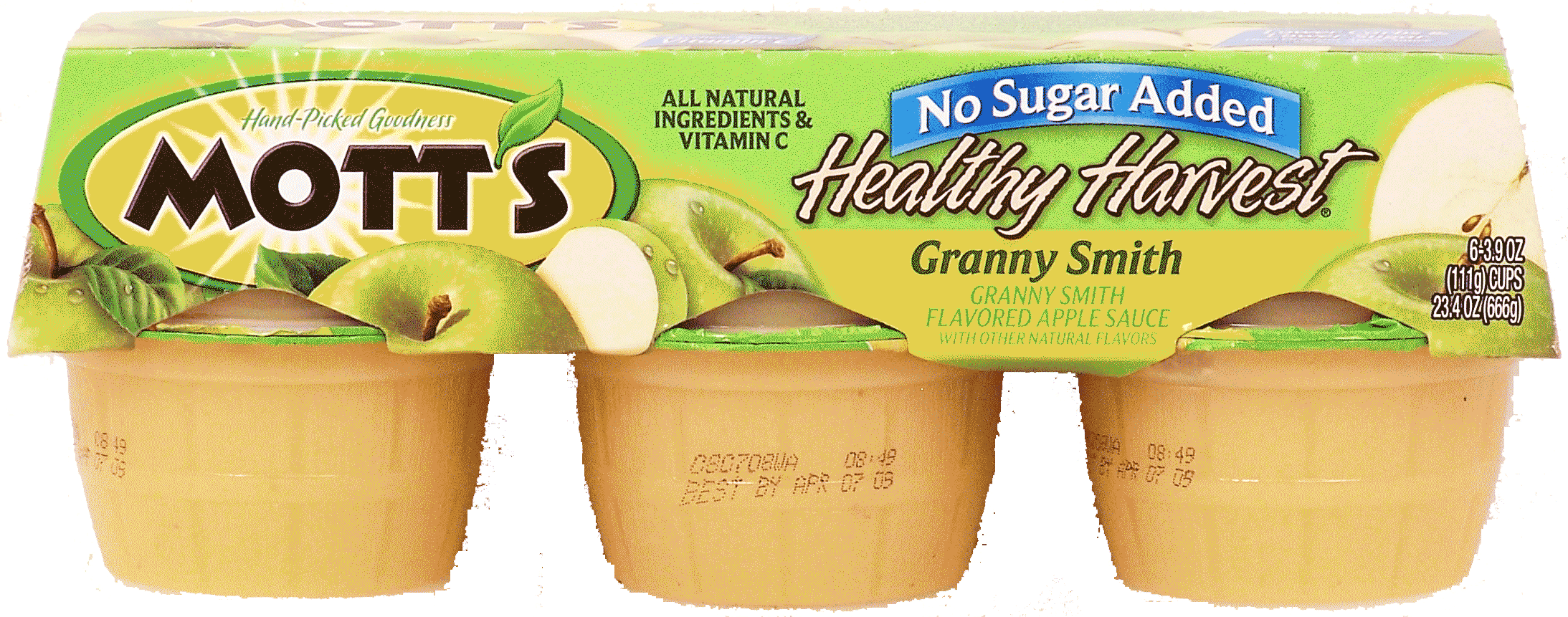 Mott's Healthy Harvest granny smith flavored applesauce with other natural flavors unsweetened, 6-3.9 oz cups Full-Size Picture